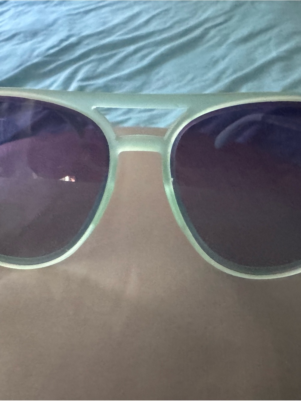 Mint Green Frame Sunglasses with Purple Gradient Lenses - Trendy Aviator Style